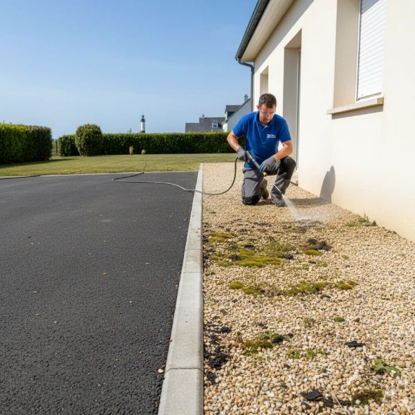 Nettoyage des bordures et abords d'une maison en Vendée