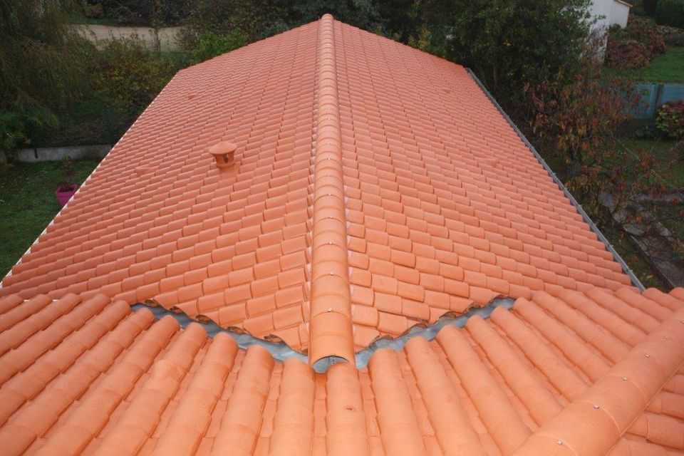 Toiture en tuiles démoussée à Challans, après nettoyage